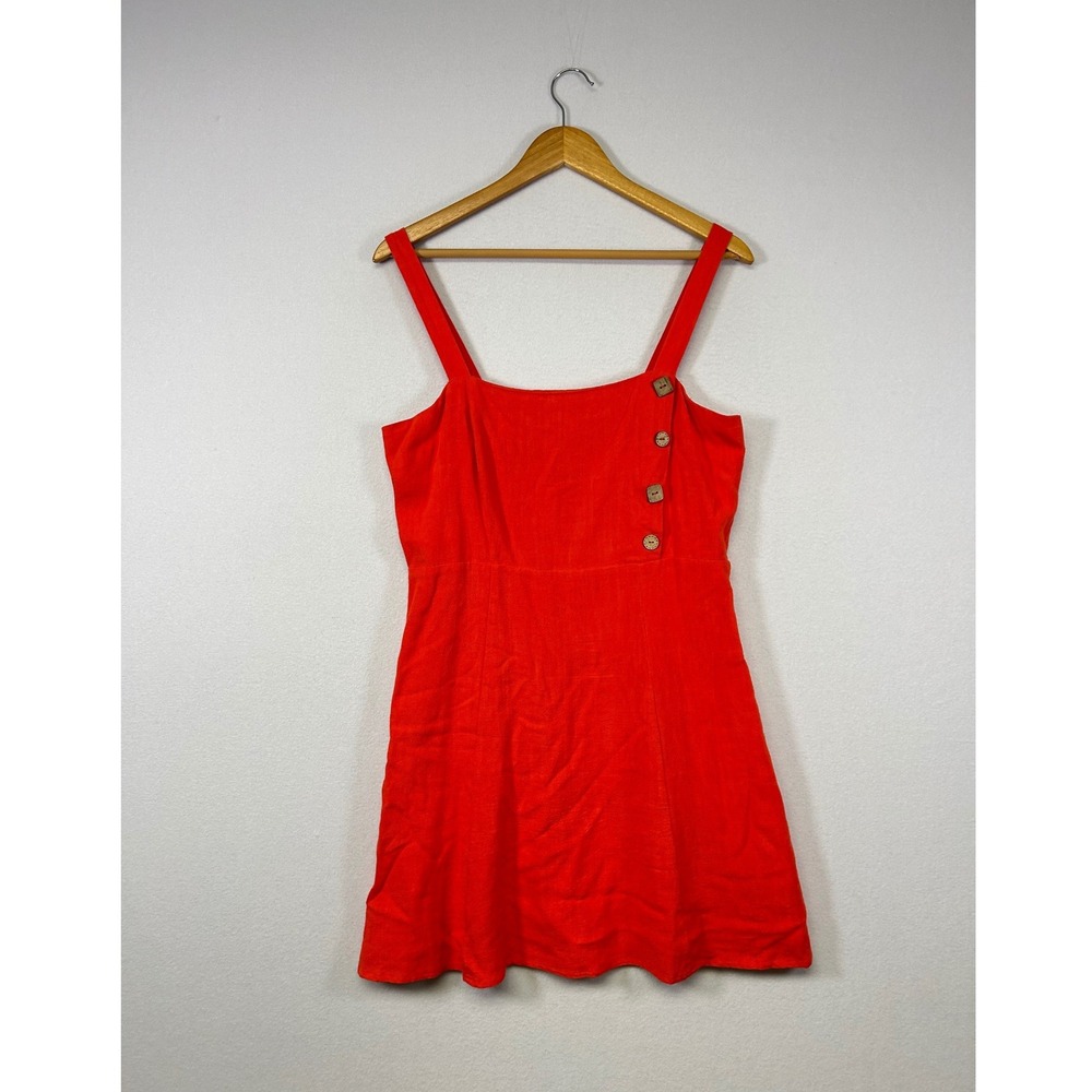 Summer Vibrant‎ Le Lis Mini Dress Womens Large Red Orange Cotton Linen Blend